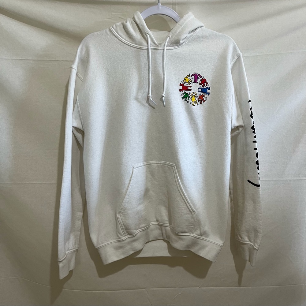 KEITH HARING Unity Circle 2 Graphic Hoodie Sweatshirt White Size Small